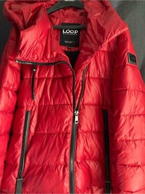 Loop Division Red Puffer Jacket - Quilted Shine Finish